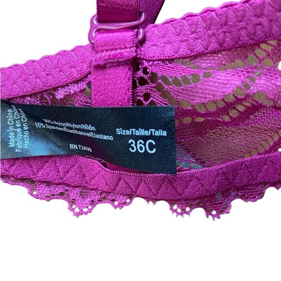 Rene Rofe Fuschia Demi Slight Push Up Lace Bra 36C NEW - Picture 4 of 5